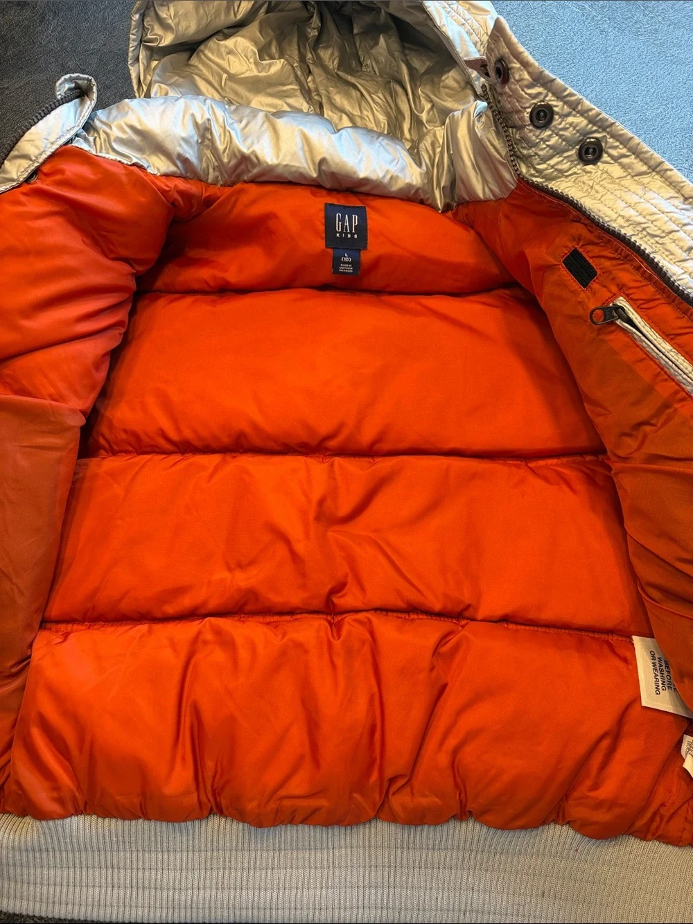 GAP Silver Puffer Hooded Coat size 10